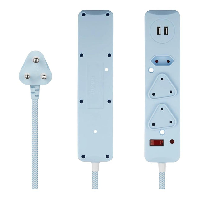 Switched 0.5m 2x3 Way Surge Multiplug with Dual USB Ports Blue MS-8501-05-BL-BUN