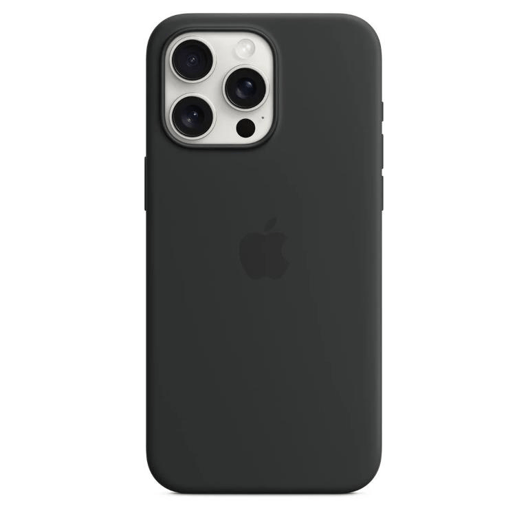 Apple iPhone 15 Pro Max Black Silicone Case with MagSafe Support