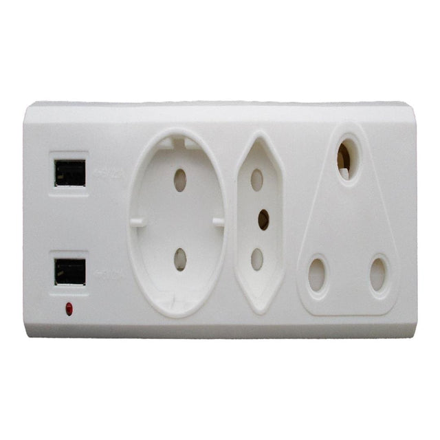 Eezi-on 1x16a 1xschuko 1x5a 2x2 1a 3-way USB Adapter MTAUSB3