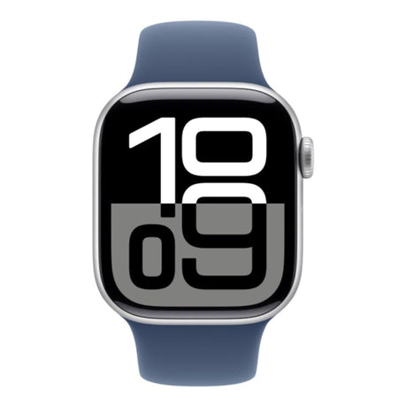 Apple Watch Series 10 GPS LTE 42mm Silver Aluminium Case with Denim Sport Band - Small/Medium MWX33QA/A