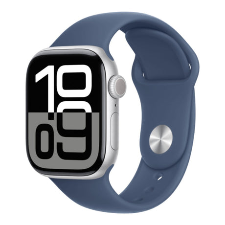 Apple Watch Series 10 GPS LTE 42mm Silver Aluminium Case with Denim Sport Band - Small/Medium MWX33QA/A