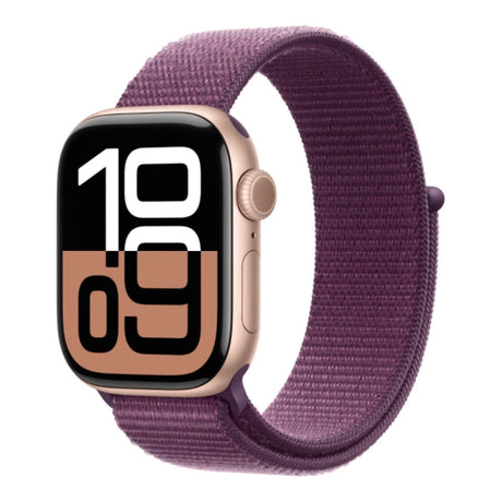 Apple Watch Series 10 GPS LTE 42mm Rose Gold Aluminium Case with Plum Sport Loop MWXC3QA/A