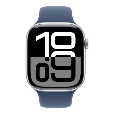 Apple Watch Series 10 GPS LTE 46mm Silver Aluminium Case with Denim Sport Band - Medium/Large MWY13QA/A