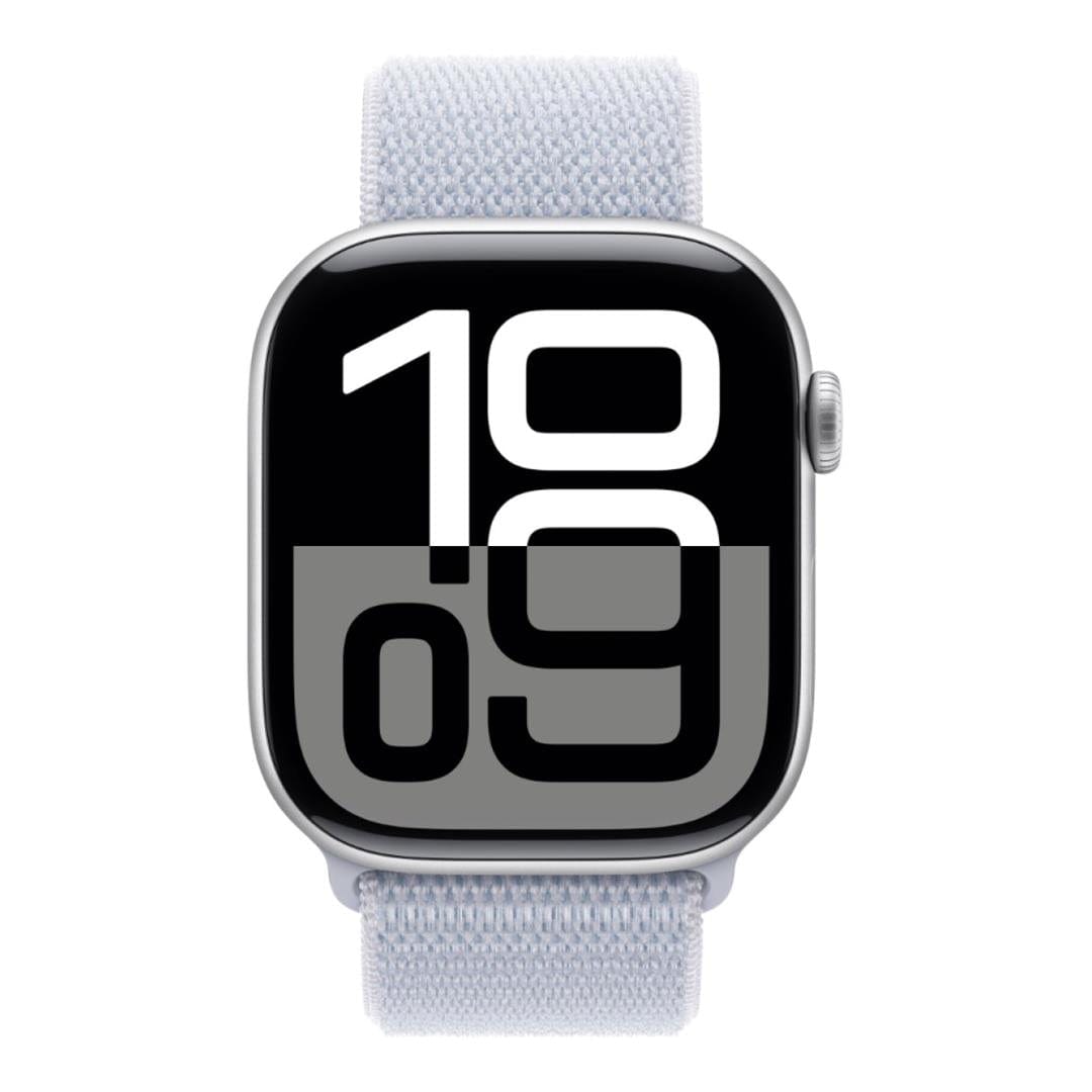 Apple Watch Series 10 GPS + Cellular 46mm Silver Aluminium Case with Blue Cloud Sport Loop MWY23QA/A