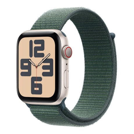 Apple Watch SE GPS + Cellular 44mm Starlight Aluminium Case with Lake Green Sport Loop MXGV3QA/A