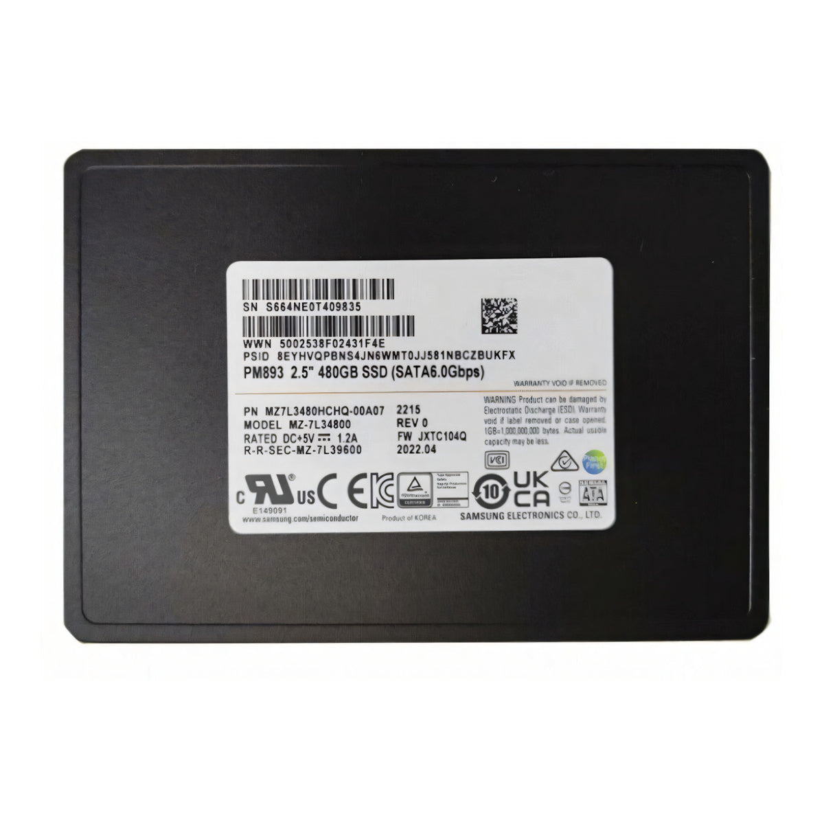 Samsung PM893 2.5-inch 480GB Serial ATA V-NAND TLC Internal SSD MZ7L3480HCHQ-00A07