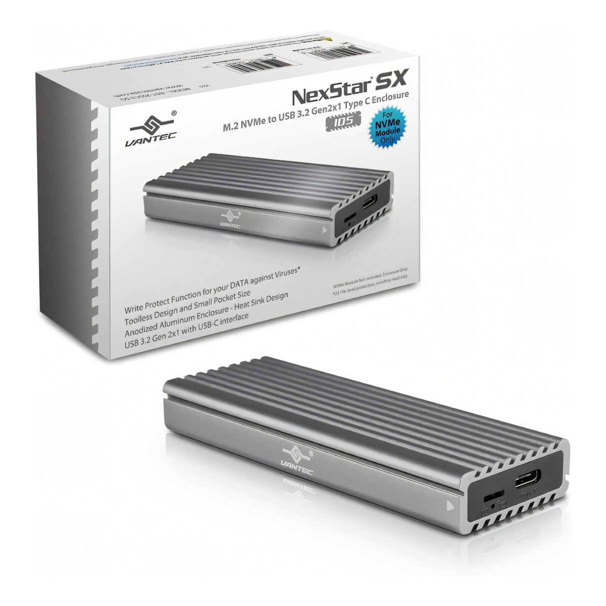 Vantec M.2 NVMe SSD to USB-C 3.2 Gen 2x1 Enclosure NST-205C3-SG