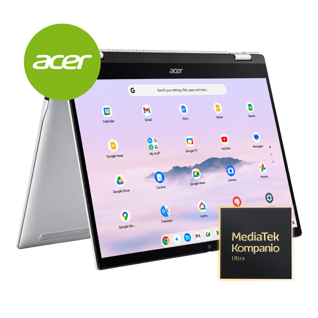 Acer Chromebook Plus Spin 514 CPE594-2N 14-inch WUXGA AI 2-in-1 Laptop - Kompanio Ultra 910 256GB UFS 12GB RAM ChromeOS Silver