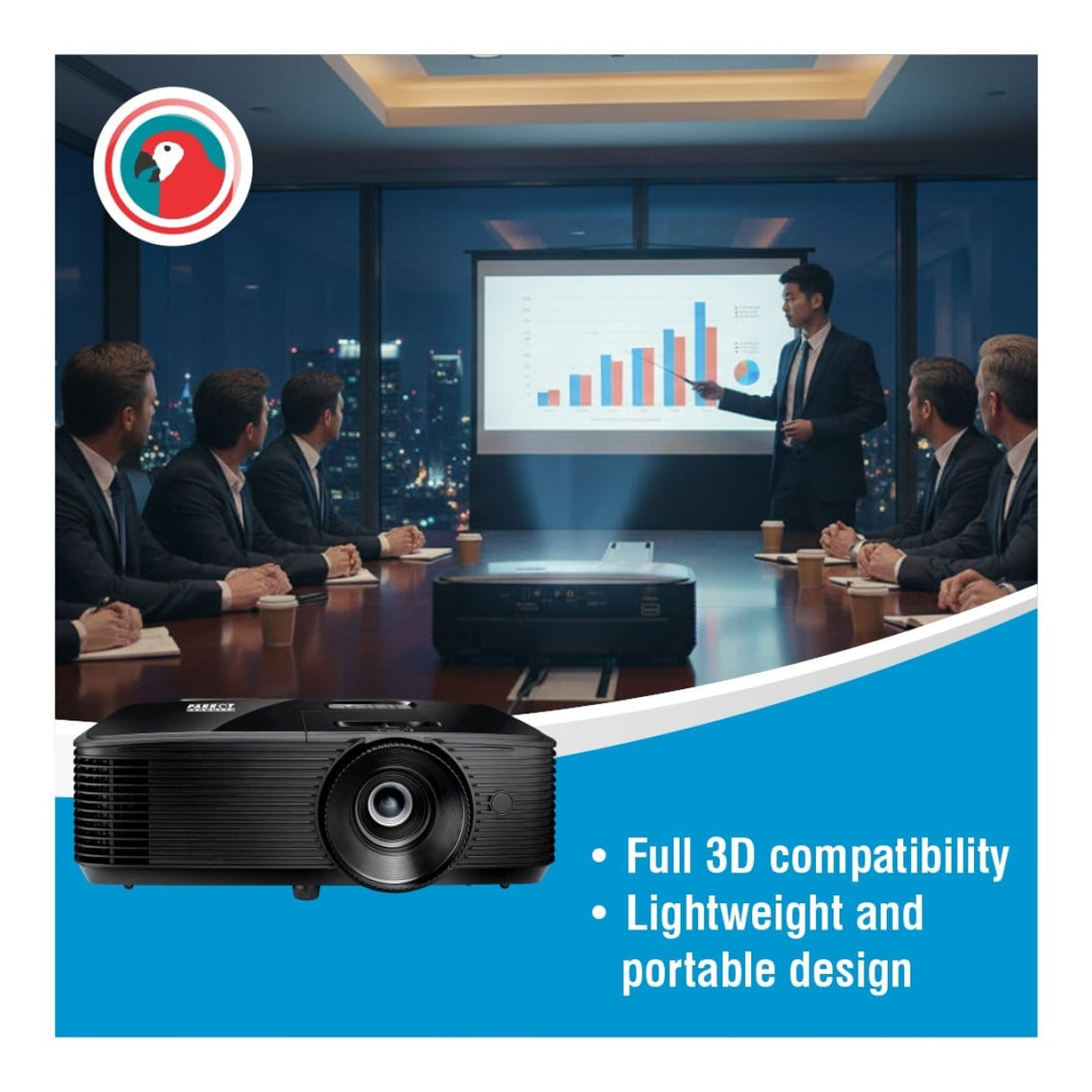 Parrot DLP SVGA 4000 ANSI Lumens Long Throw Projector OPS336