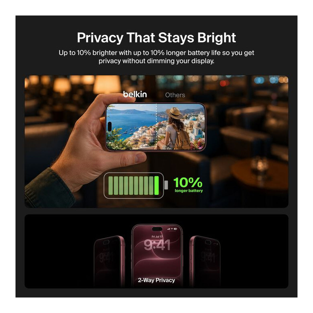 Belkin Titan SmartShield Pro Bright Privacy Screen Protector for Apple iPhone 18 Pro OVA297HQ