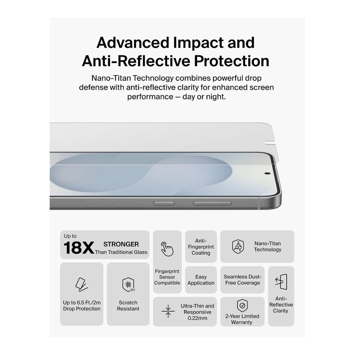 Belkin ScreenForce Titan SmartShield Anti-Reflective Screen Protector for Samsung Galaxy S26 OVB072HQ