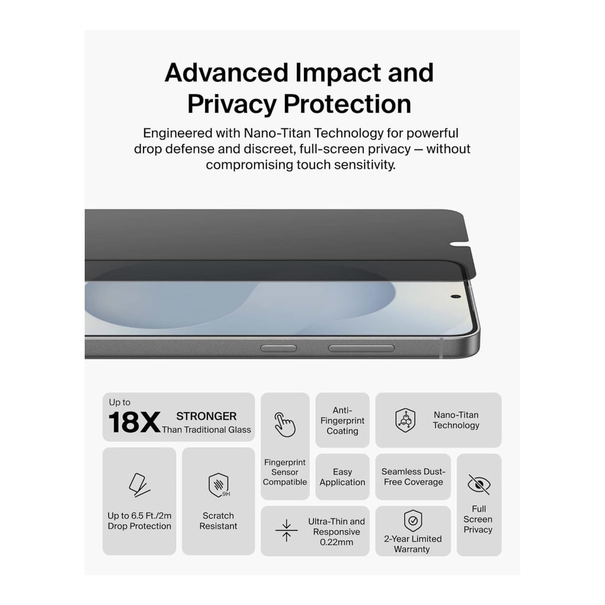 Belkin ScreenForce Titan SmartShield Privacy Screen Protector for Samsung Galaxy S26 OVB075HQ