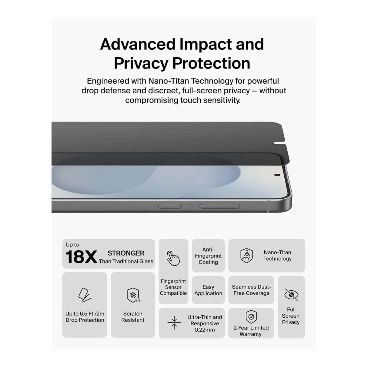 Belkin ScreenForce Titan SmartShield Privacy Screen Protector for Samsung Galaxy S26+ OVB076HQ