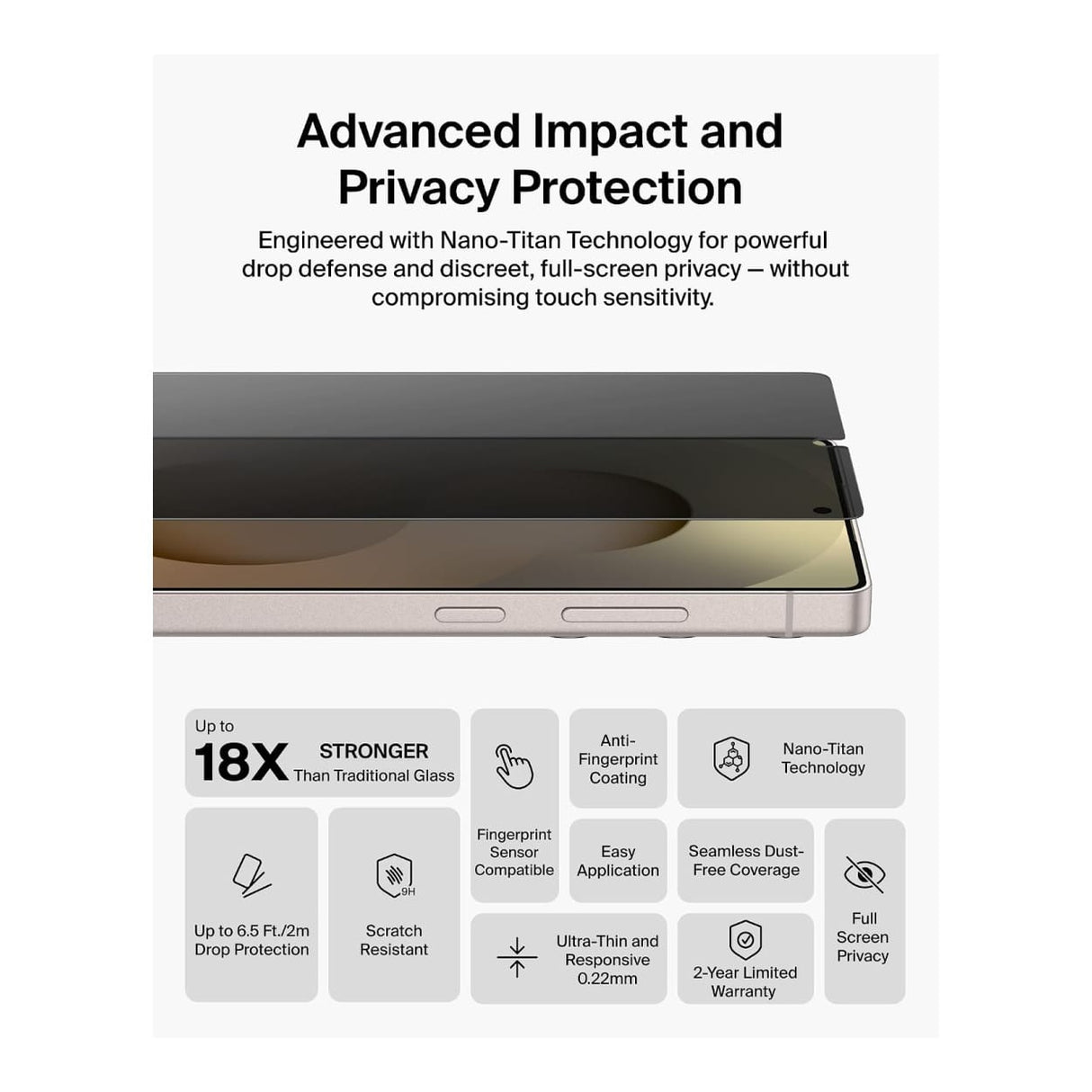 Belkin ScreenForce Titan SmartShield Privacy Screen Protector for Samsung Galaxy S26 Ultra OVB077HQ