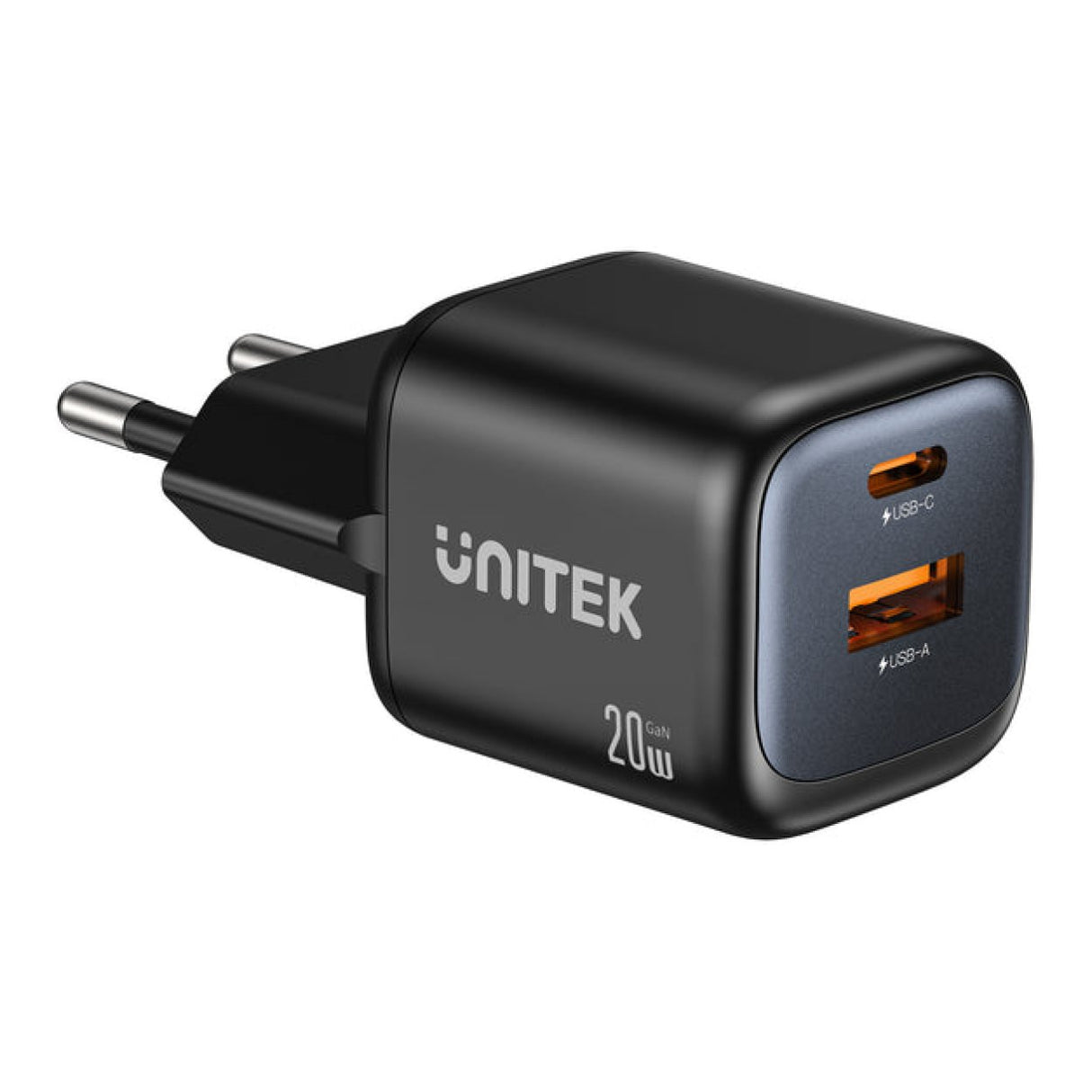 Unitek Zeno 20W 2-Port GaN Wall Charger USB-C/USB-A Black P1128ABK01-UK