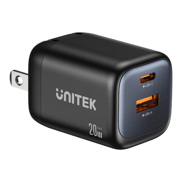 Unitek Zeno 20W 2-Port GaN Wall Charger USB-C/USB-A Black P1128ABK01-UK