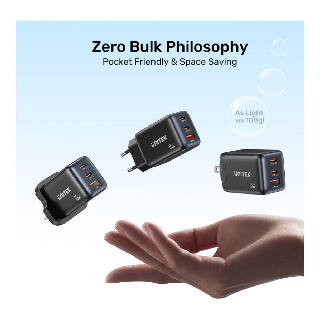 Unitek Zeno 65W 3-port GaN Wall Charger P1130ABK