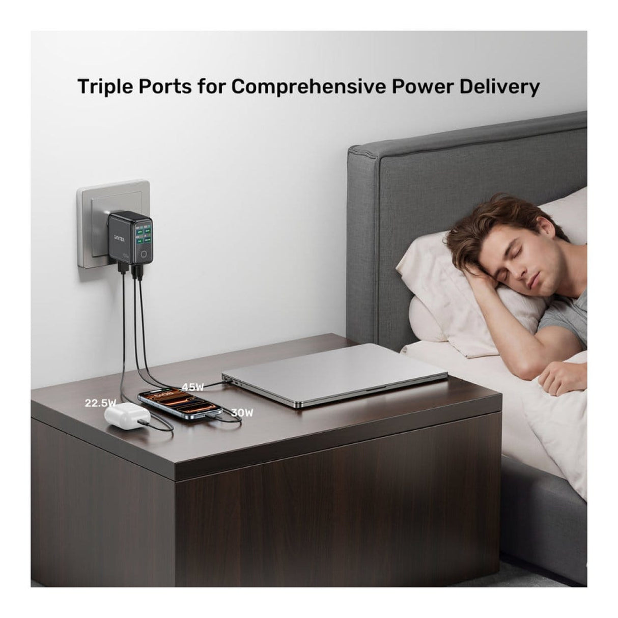 Unitek Rexo 100W 4-port GaN Charger with Smart Display P1131ABK-EU