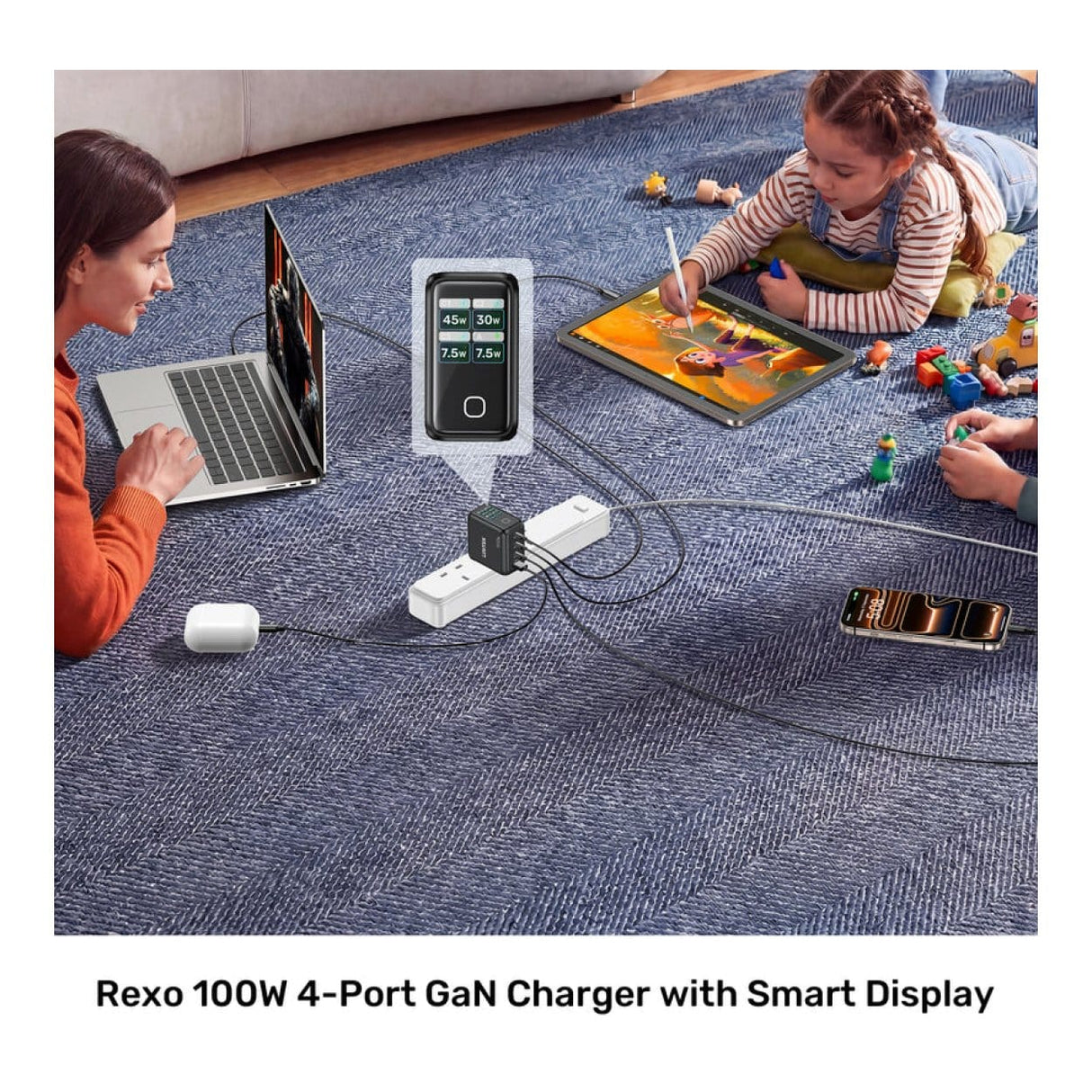 Unitek Rexo 100W 4-port GaN Charger with Smart Display P1131ABK-EU