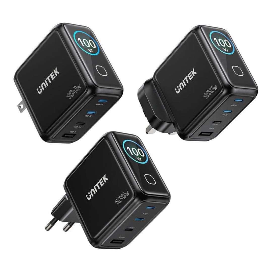 Unitek Rexo 100W 4-port GaN Charger with Smart Display P1131ABK-EU