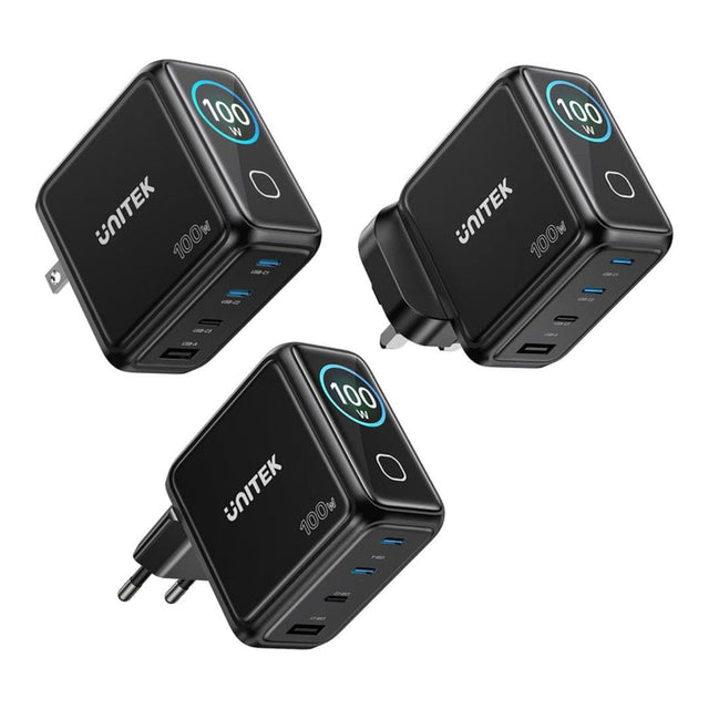 Unitek Rexo 100W 4-port GaN Charger with Smart Display P1131ABK-EU