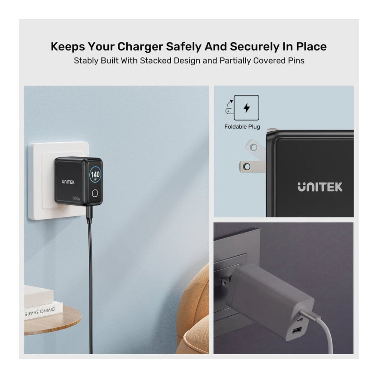 Unitek Rexo 140W 4-port GaN Charger with Smart Display P1132ABK-EU