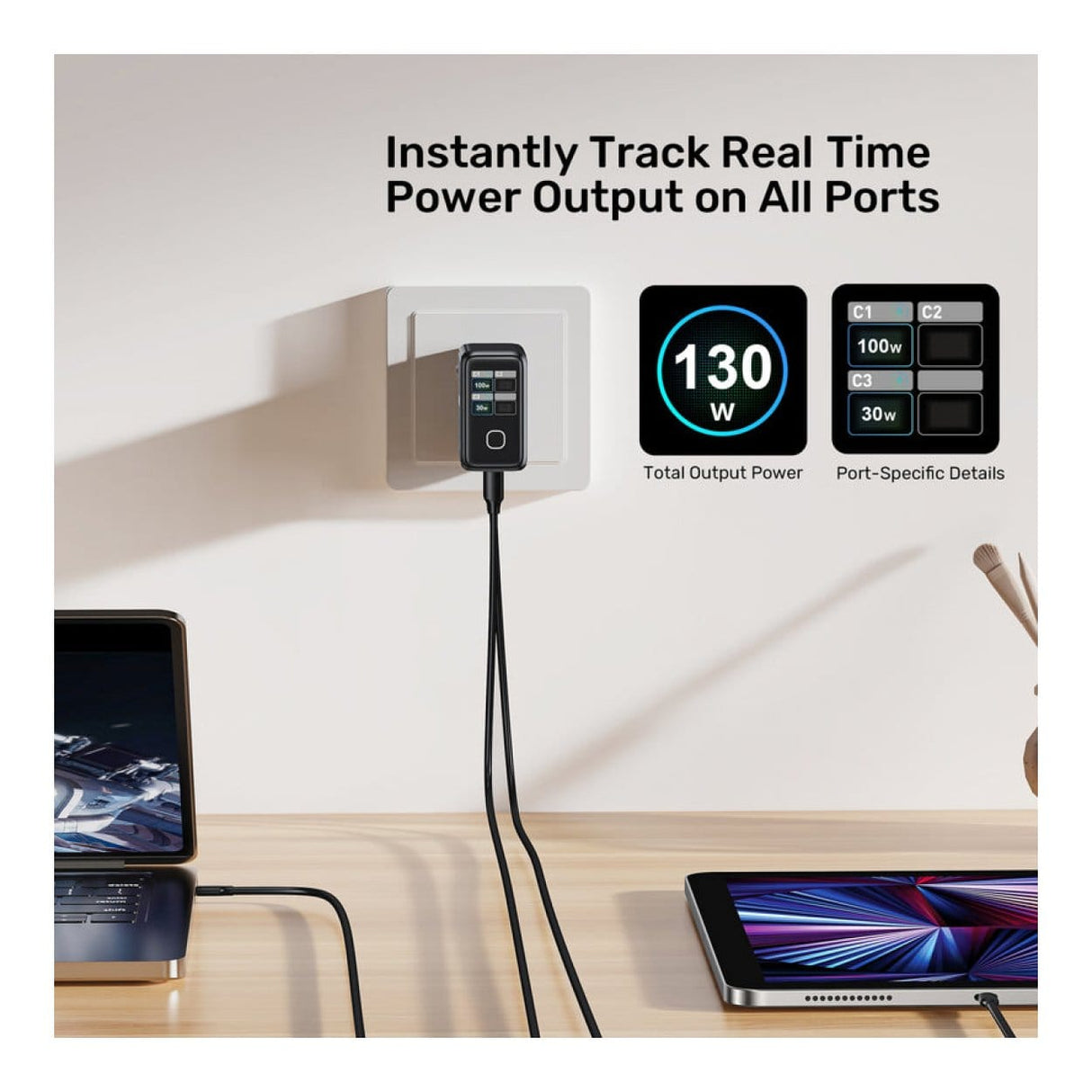 Unitek Rexo 140W 4-port GaN Charger with Smart Display P1132ABK-EU