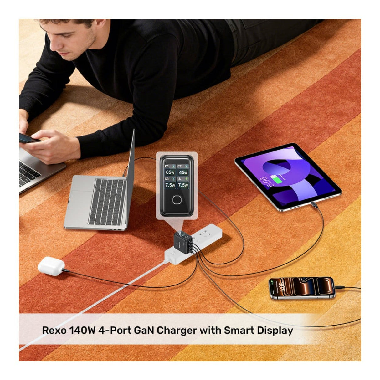 Unitek Rexo 140W 4-port GaN Charger with Smart Display P1132ABK-EU