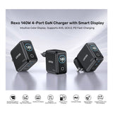Unitek Rexo 140W 4-port GaN Charger with Smart Display P1132ABK-EU