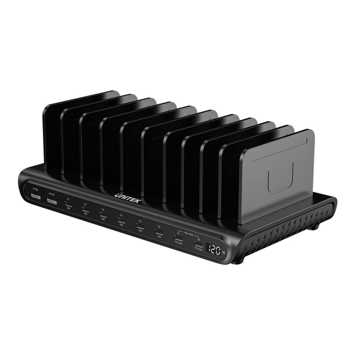 Unitek uCharge 120W 10-Port USB Smart Charging Station 8x USB-C 2x USB-A Black P1230E