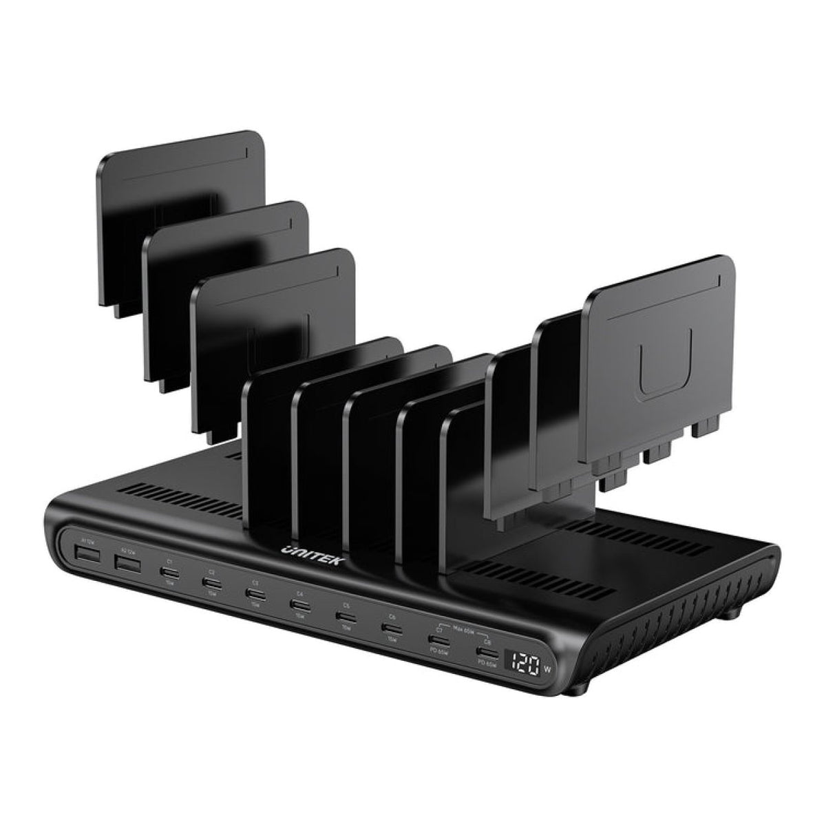 Unitek uCharge 120W 10-Port USB-C/A Smart Charging Station Black P1230EBK01-US