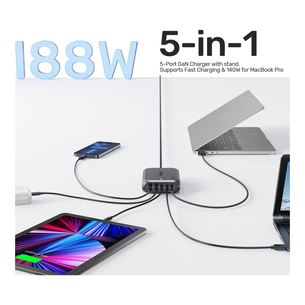 Unitek 188W 5-port PD3.1 Desktop GaN Charging Station P1234AGY01-UK