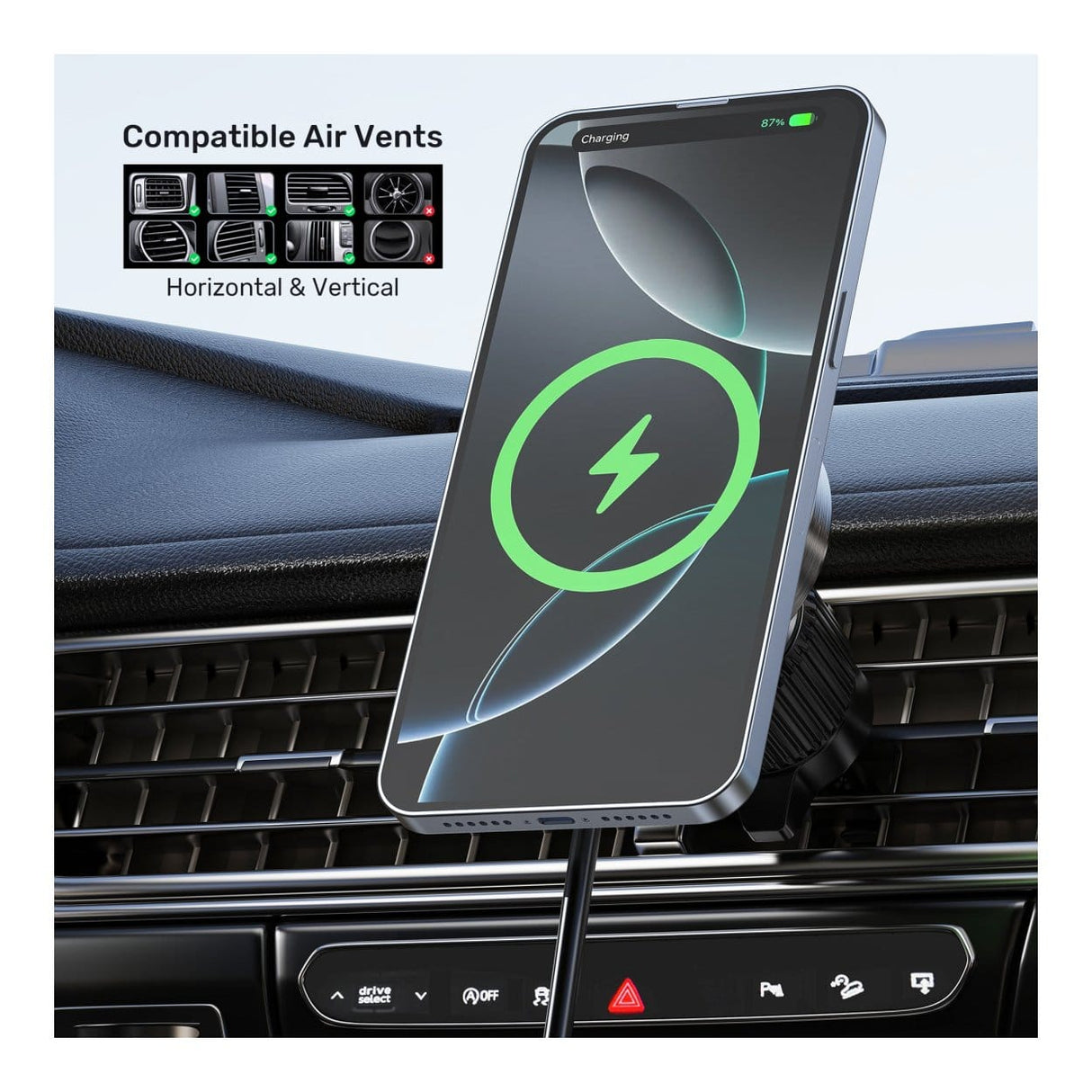 Unitek Qi2 15W Magnetic Wireless Car Charger Black P1404ABK01