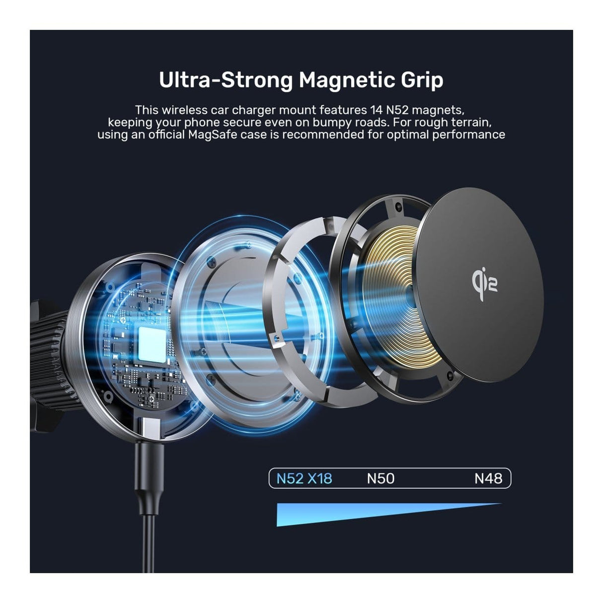 Unitek Qi2 15W Magnetic Wireless Car Charger Black P1404ABK01