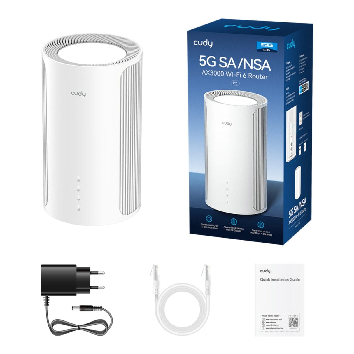 Cudy P2 Wireless Router - Dual-band 2.4GHz 5GHz 2.5 Gigabit Ethernet 5G White