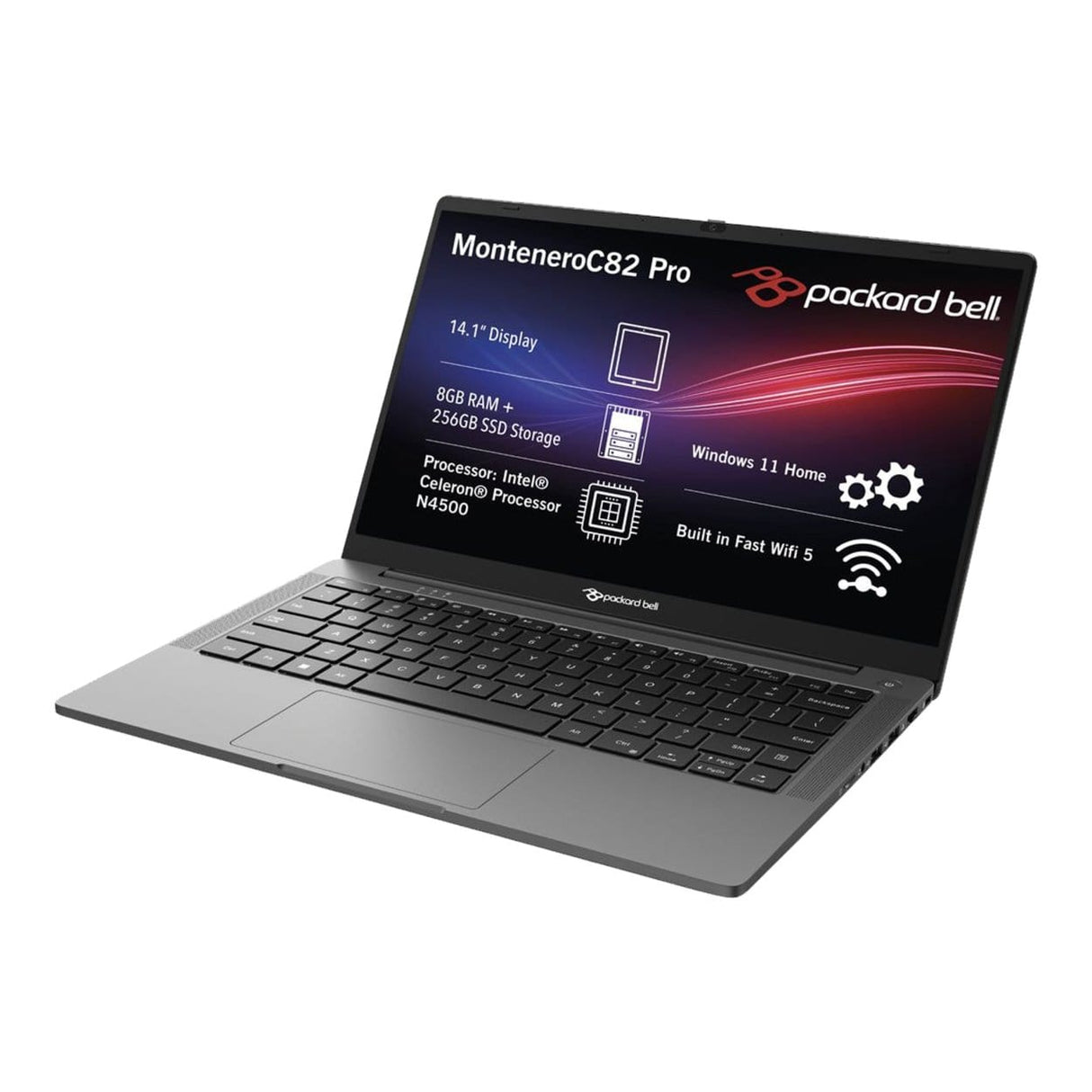 Packard Bell Montenero C82 14.1-inch HD Laptop - Intel Celeron N4020 256GB SSD 8GB RAM Win 11 Home Space Grey