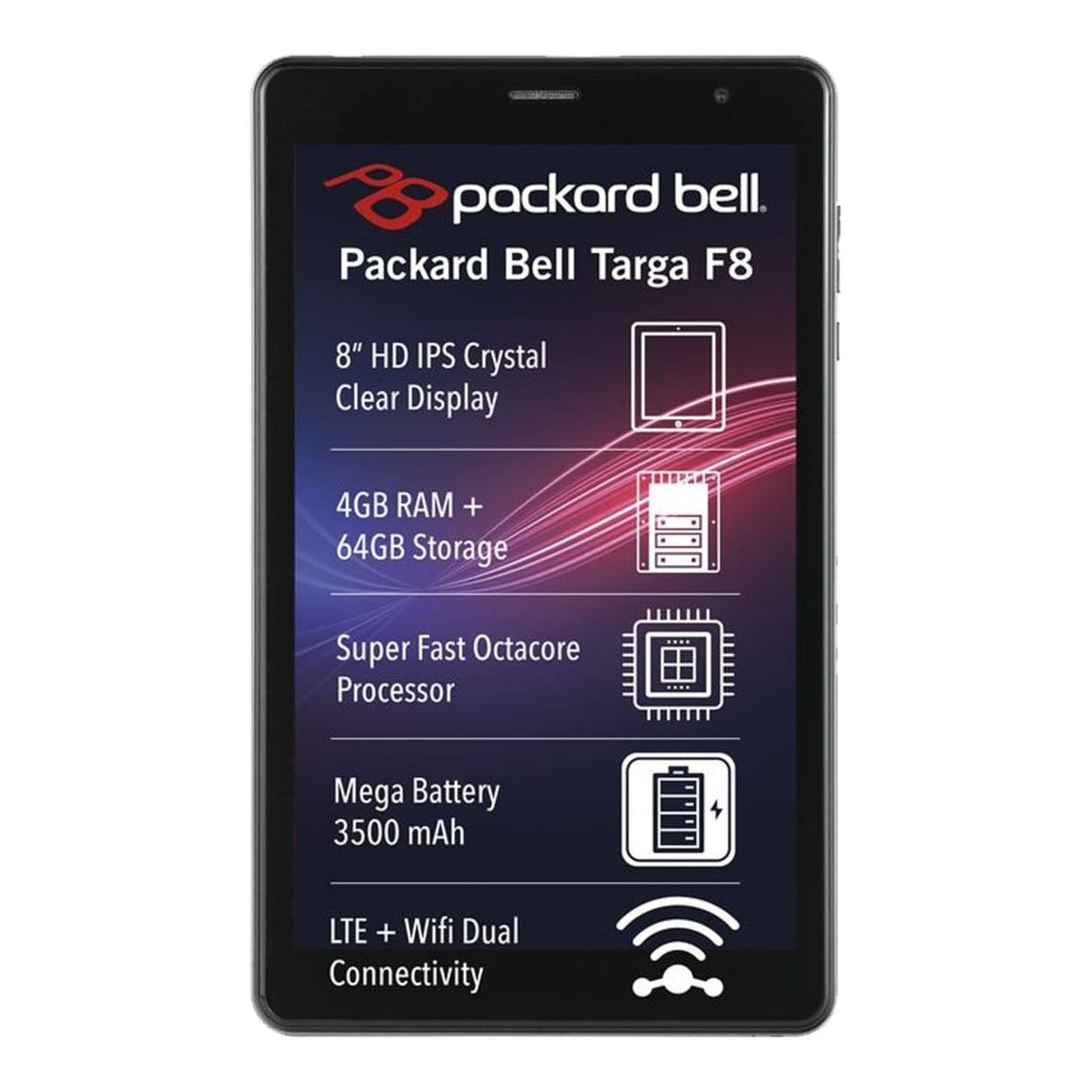 Packard Bell Targa F8 8-inch HD Tablet - Unisoc T606 64GB ROM 4GB RAM LTE Android 15 Space Grey