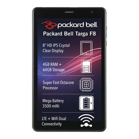 Packard Bell Targa F8 8-inch HD Tablet - Unisoc T606 64GB ROM 4GB RAM LTE Android 15 Space Grey