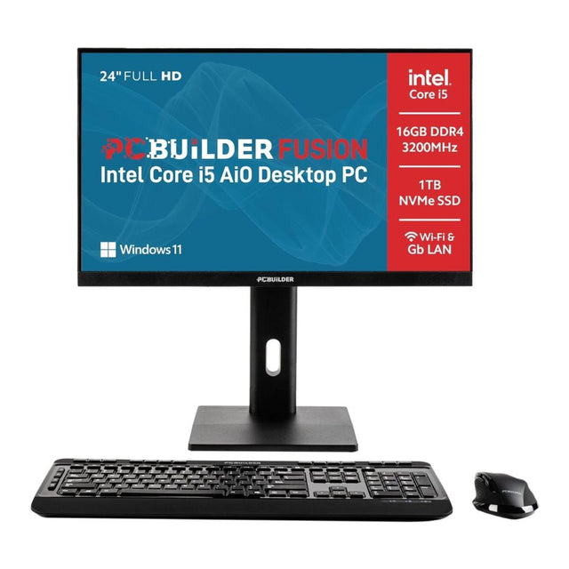 PCBuilder FUSION 24-inch FHD All-in-One PC - Intel Core i5-14400 1TB SSD 16GB RAM Win 11 Pro