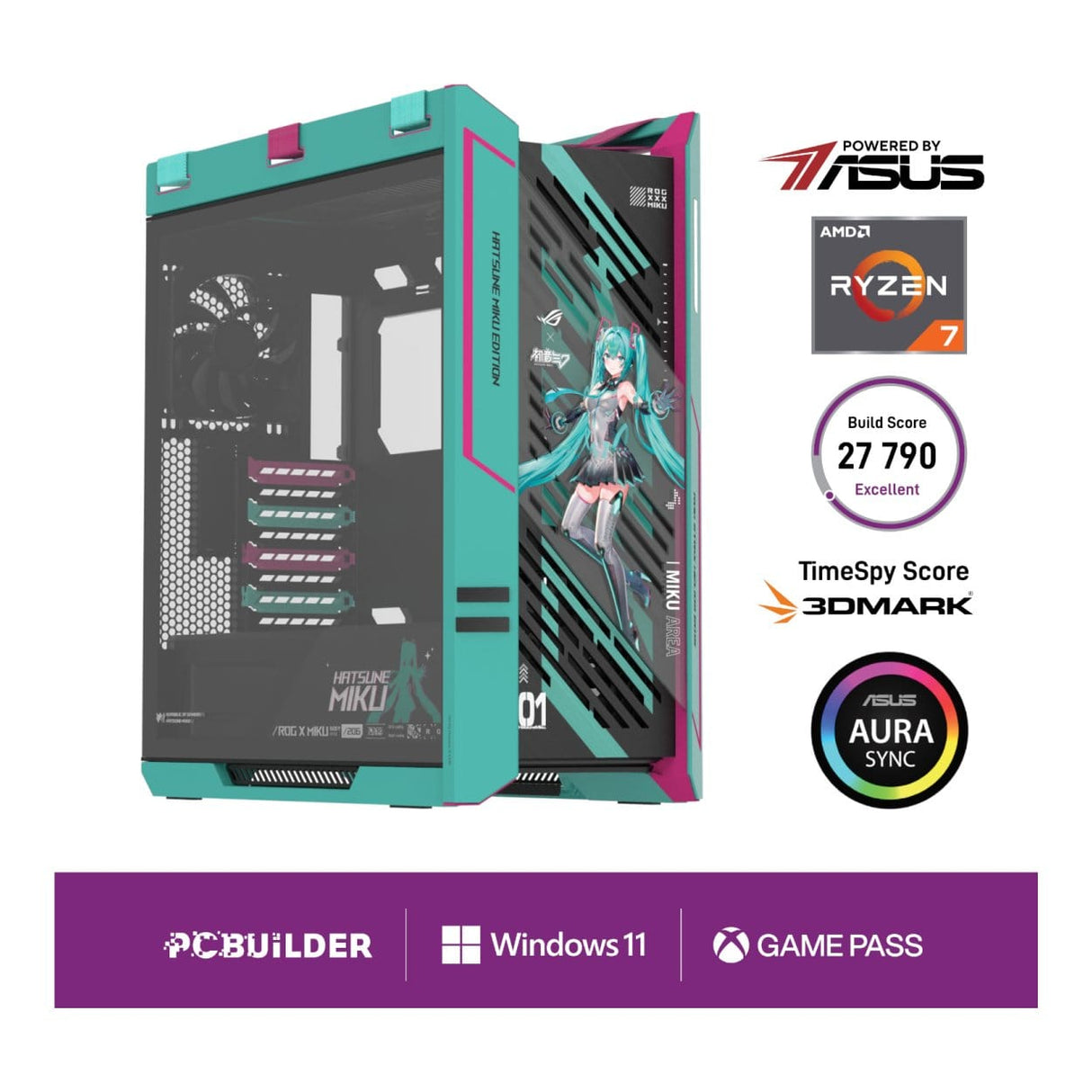 PCBuilder ASUS X MIKU Gaming Desktop PC - AMD Ryzen 7 9800X3D 2TB SSD 32GB RAM RTX 5080 Win 11 Home