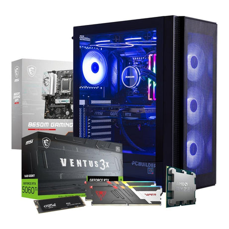 PCBuilder NEXUS Gaming Desktop PC - AMD Ryzen 5 9600X 1TB SSD 32GB RAM RTX 5060Ti Win 11 Home