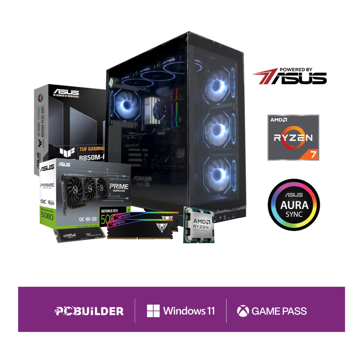 PCBuilder ODYSSEY Gaming Desktop PC - AMD Ryzen 7 9850X3D 1TB SSD 32GB RAM RTX 5080 Win 11 Home