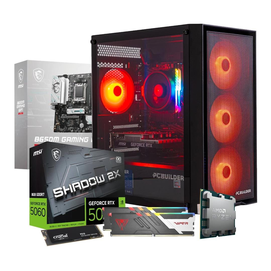 PCBuilder RECON Gaming Desktop PC - AMD Ryzen 5 8400F 1TB SSD 32GB RAM RTX 5060 Win 11 Home