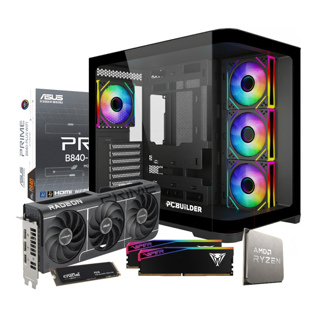 PCBuilder SEEKER Gaming Desktop PC - AMD Ryzen 5 7600 1TB SSD 32GB RAM Radeon RX 9060 XT Win 11 Home