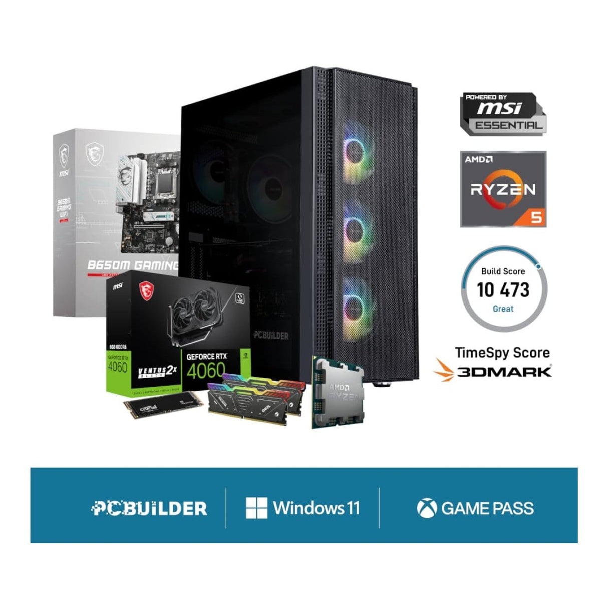 PCBuilder SPECIALIST Gaming Desktop PC - AMD Ryzen 5 7600 1TB SSD 32GB RAM RTX 4060 Win 11 Home