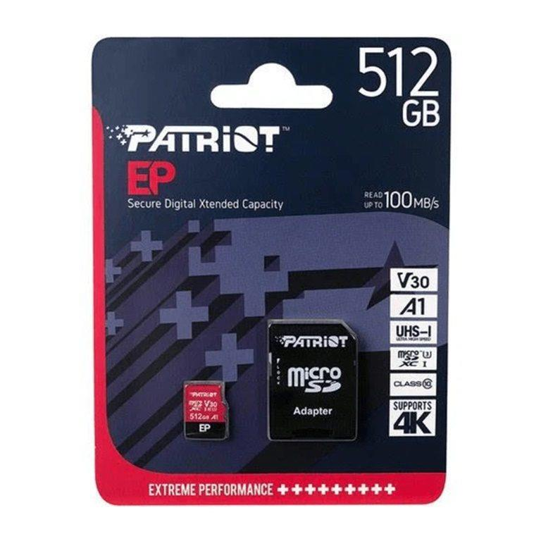 Patriot EP 512GB microSDXC V30 A1 Memory Card with SD Adapter