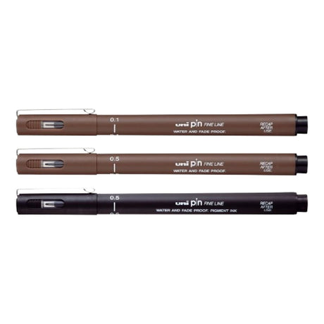 Uni-Ball UNI PIN-200(S) Drawing Pen Set - Sepia and Black 3-pack PIN-SET3-SEPIABLK
