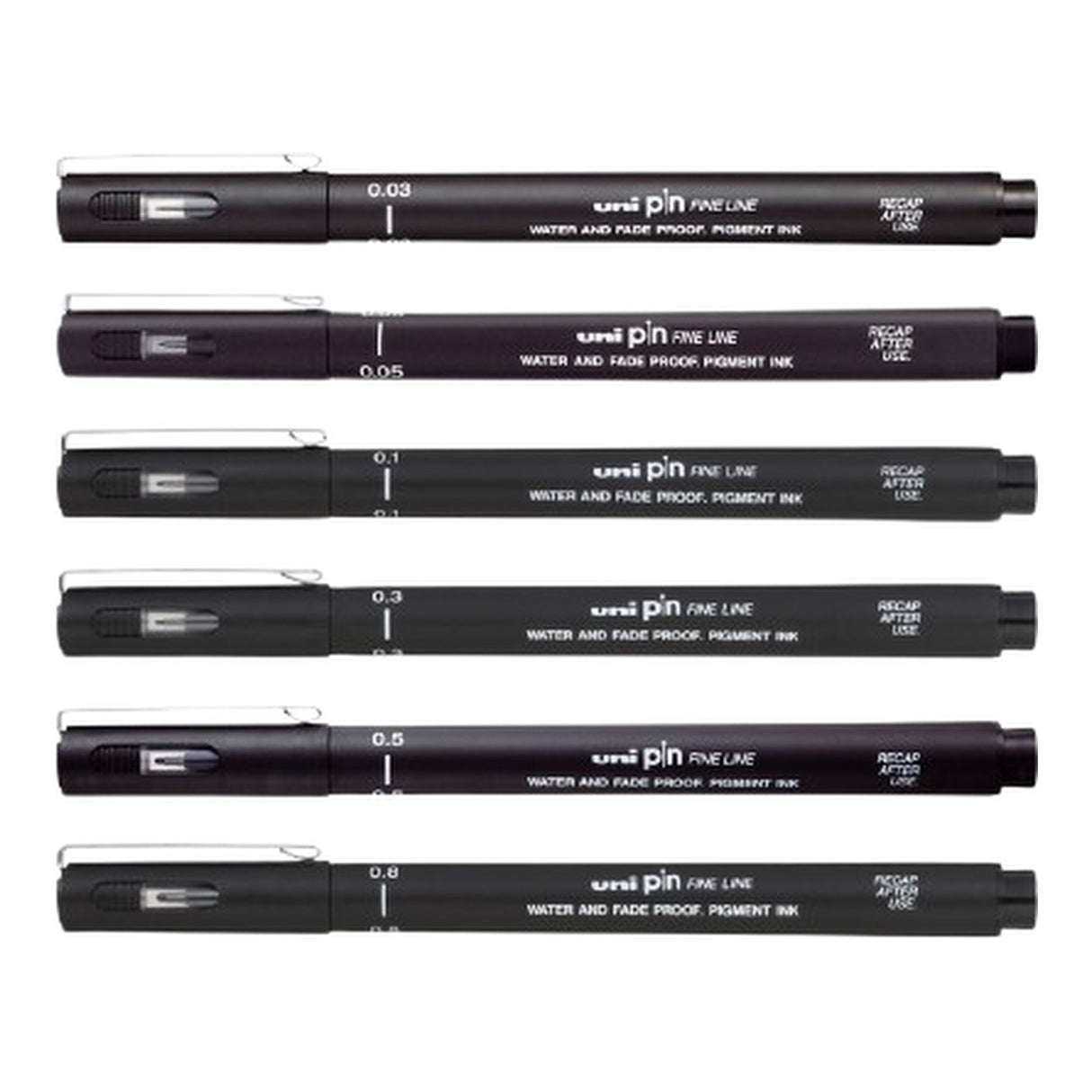 Uni-Ball UNI PIN-200(S) Drawing Pen Set - Black 6-pack PIN-SET6-BLK
