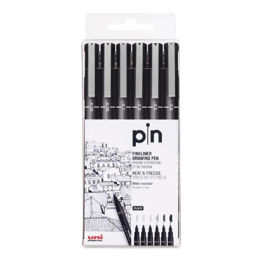 Uni-Ball UNI PIN-200(S) Drawing Pen Set - Black 6-pack PIN-SET6-BLK