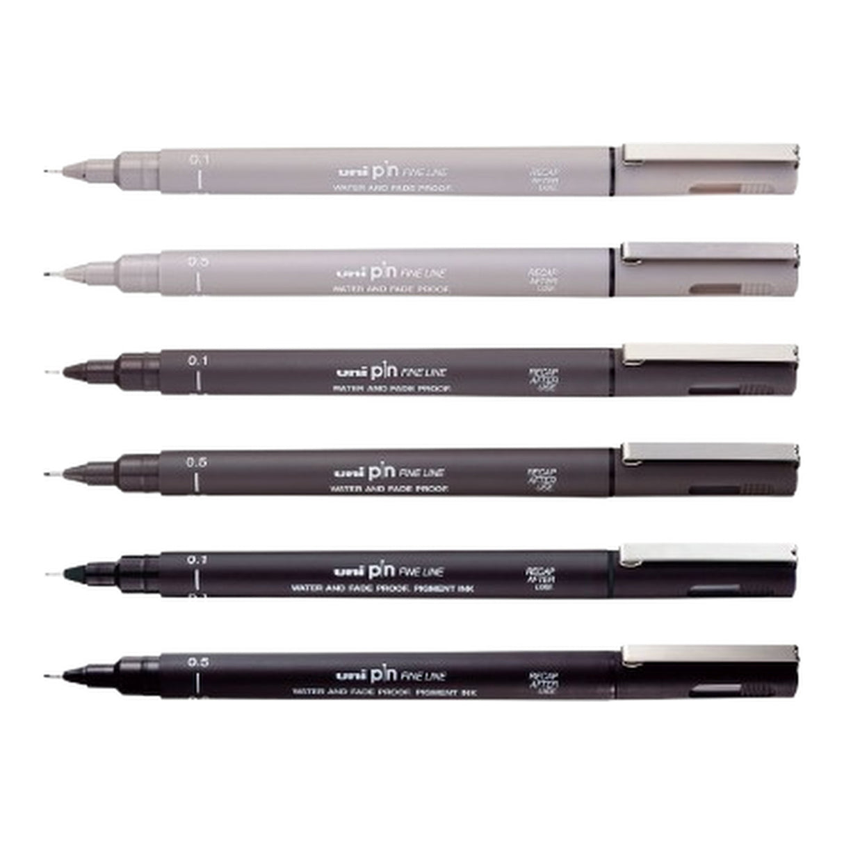Uni-Ball UNI PIN-200(S) Drawing Pen Set - Grey and Black 6-pack PIN-SET6-GRYBLK